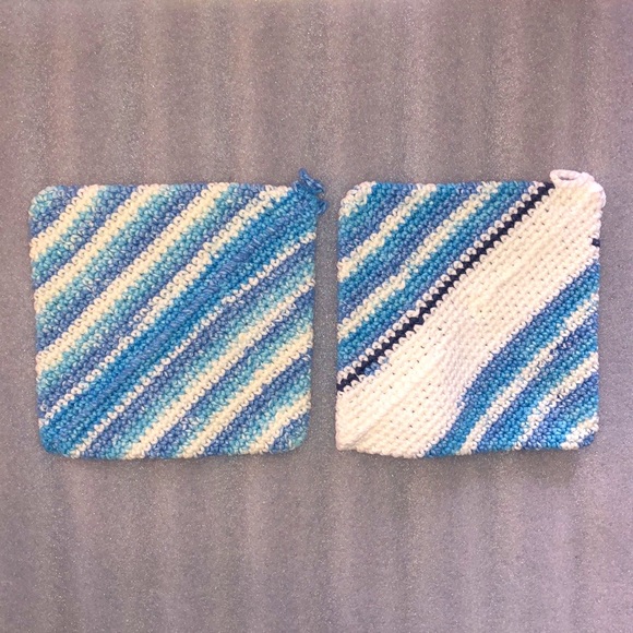 Nautical Stripes Crocheted Cotton Potholders - Picture 3 of 6